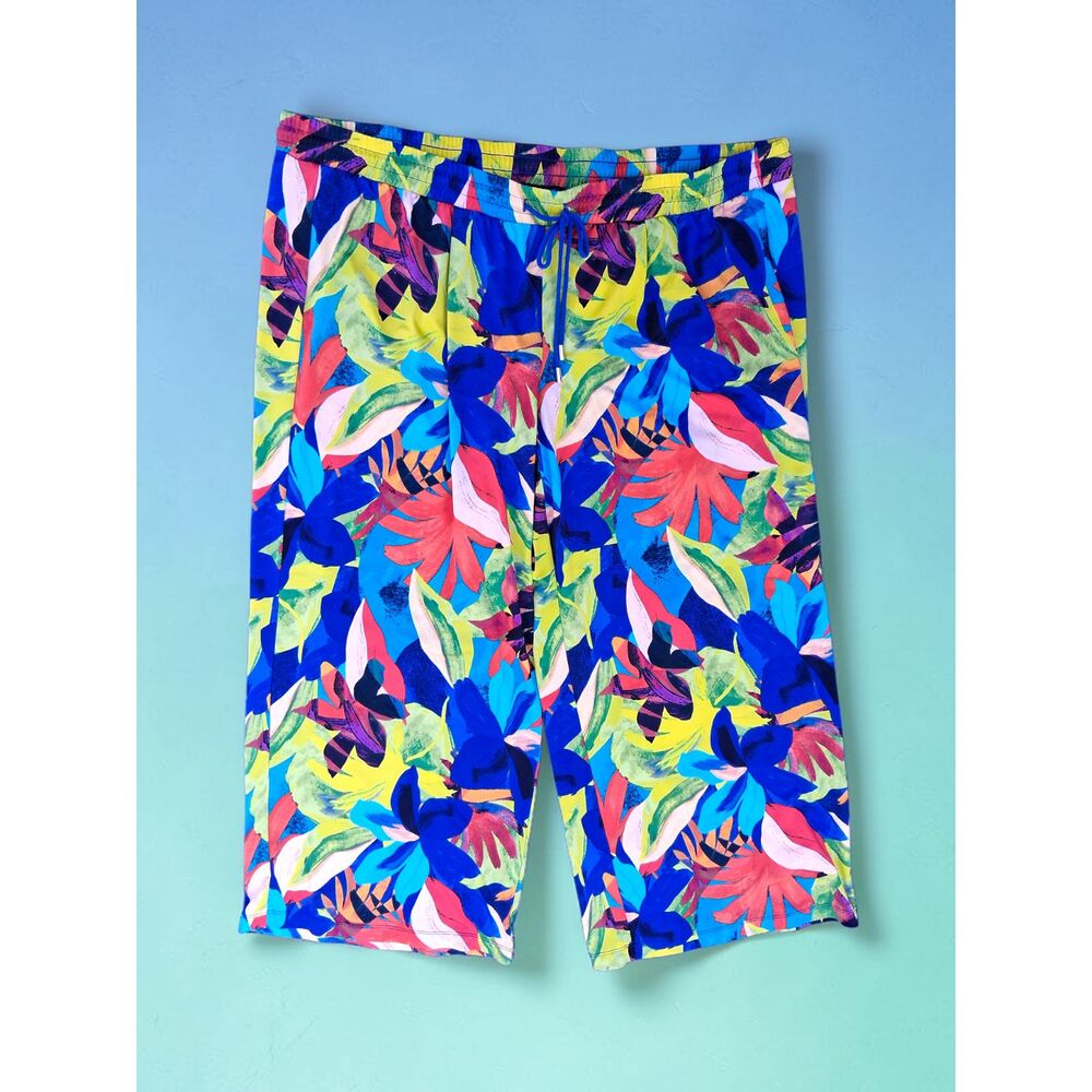 Zac & Rachel Plus Size 3X Tropical Floral Wide Leg Pants - Boho Vibrant Palazzo